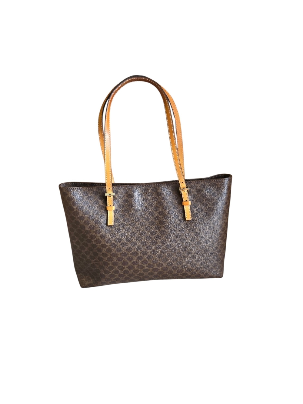 Celine Brown Patterned Tote with Tan Straps - Picture 1 of 4